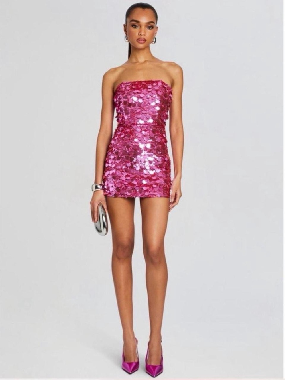 Retrofete Strapless Fuchsia Sequin Mini Dress